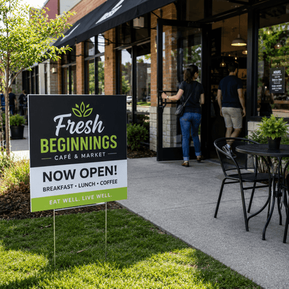 Custom coroplast yard sign used for local business advertising