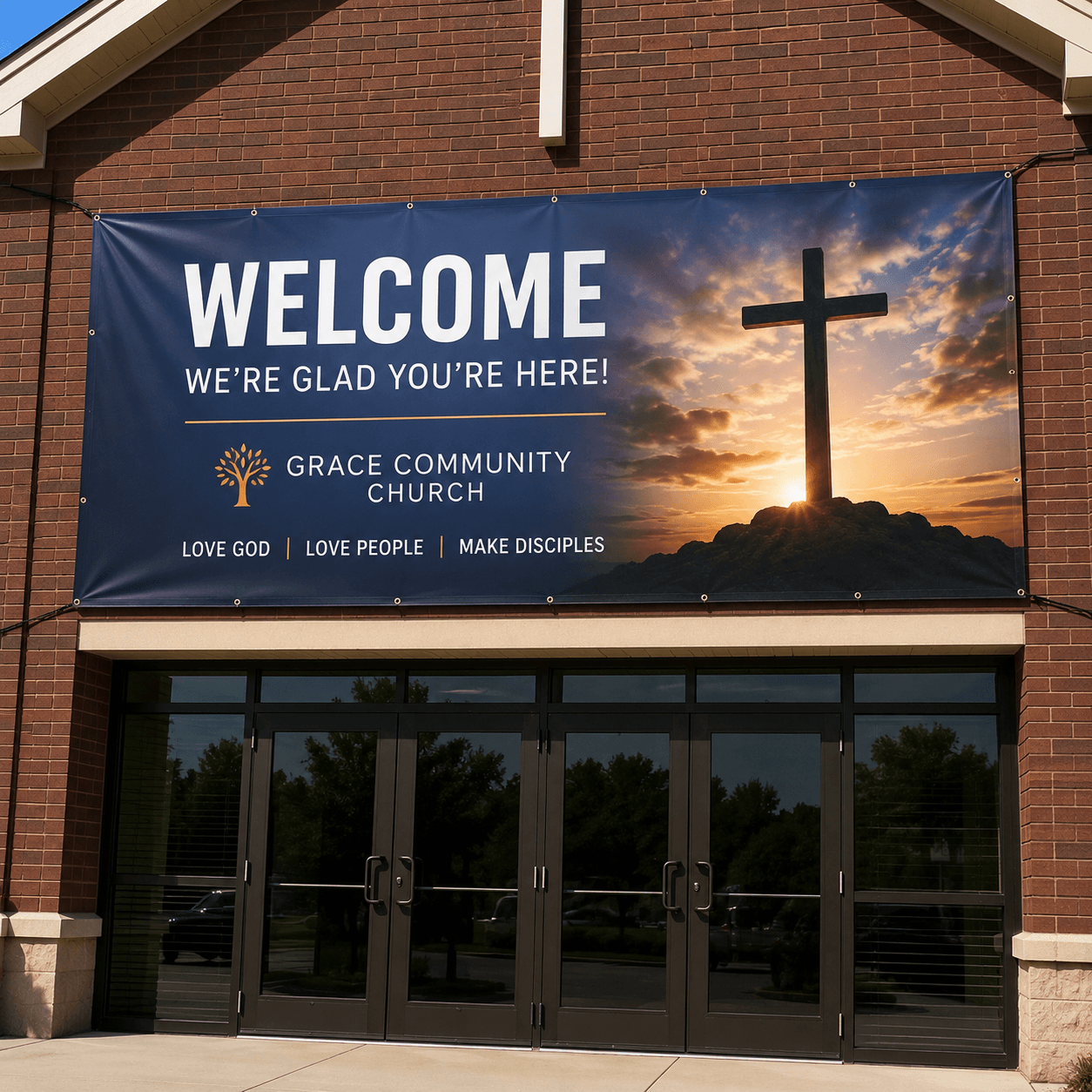 Custom church vinyl banner for event promotion