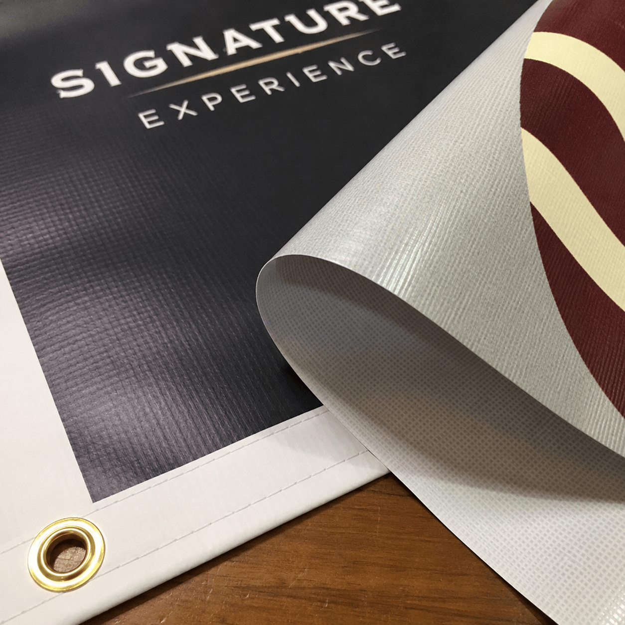 Close-up of premium step and repeat banner material and printing quality