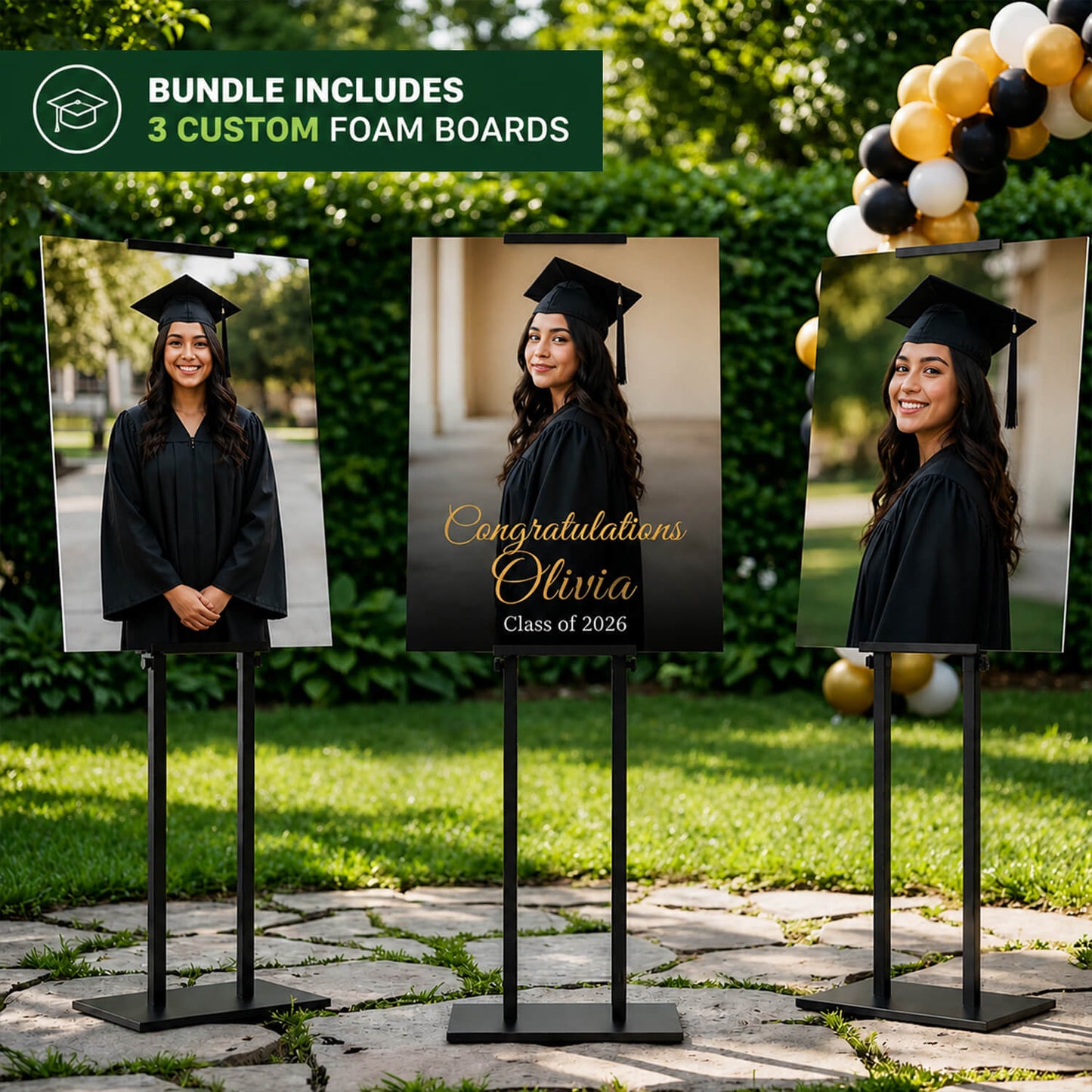 Graduation Foam Board Bundle (Set of 3) – Custom Photo Boards & Welcome Sign for Grad Party Decor