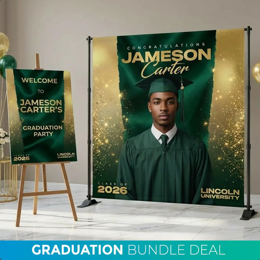 Graduation Banner Bundle (2pcs) – Custom Backdrop & Foam Board Sign