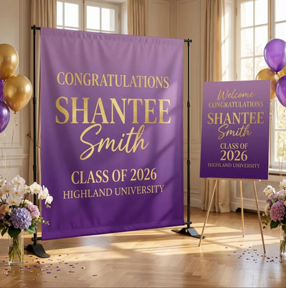 Graduation Banner Bundle (2pcs) – Custom Backdrop & Foam Board Sign