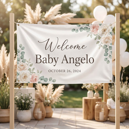 Personalized Baby Shower Vinyl Banner | Custom Welcome Banner with Name & Date | Outdoor & Indoor Event Sign