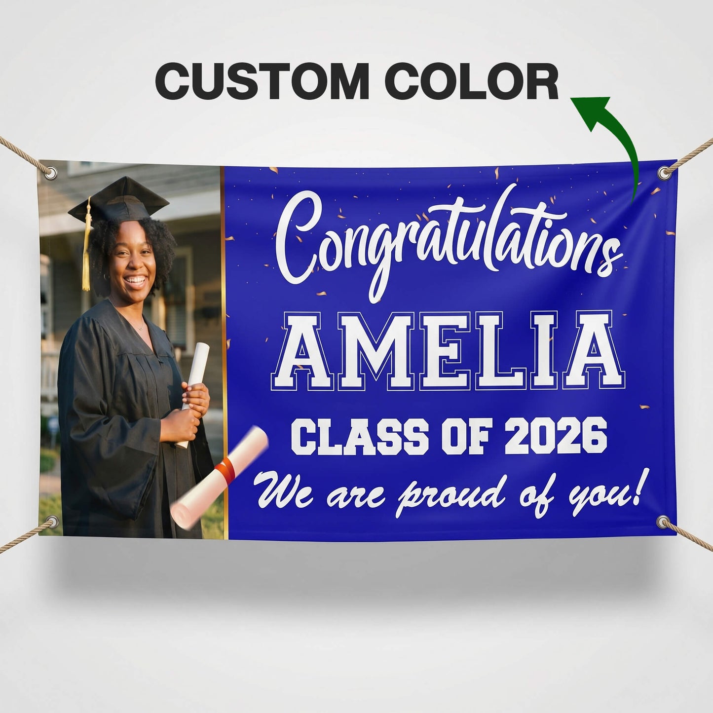 Custom Graduation Banner with Photo, Name & Text – Class of 2026 Personalized Banner