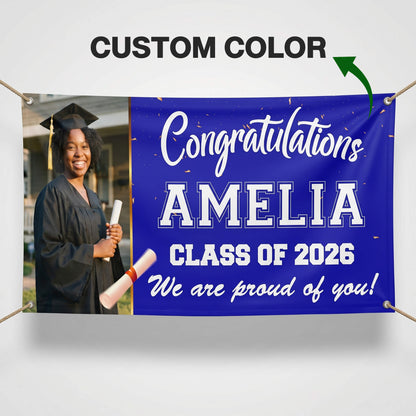 Custom Graduation Banner with Photo, Name & Text – Class of 2026 Personalized Banner