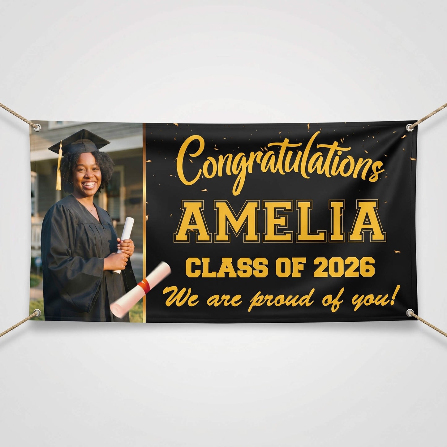 Custom Graduation Banner with Photo, Name & Text – Class of 2026 Personalized Banner