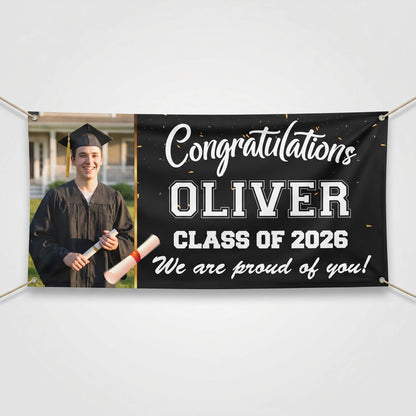 Custom Graduation Banner with Photo, Name & Text – Class of 2026 Personalized Banner
