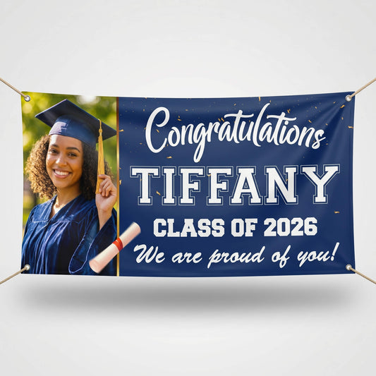 Custom Graduation Banner with Photo, Name & Text – Class of 2026 Personalized Banner