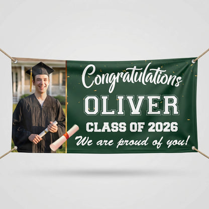 Custom Graduation Banner with Photo, Name & Text – Class of 2026 Personalized Banner