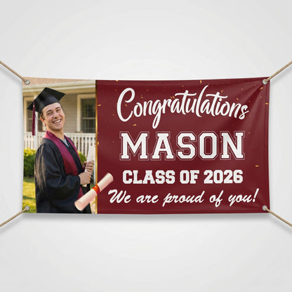 Custom Graduation Banner with Photo, Name & Text – Class of 2026 Personalized Banner