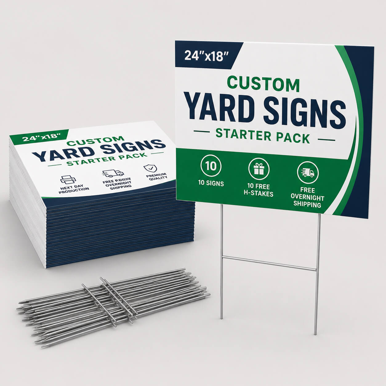 24" x 18" Yard Signs Starter Pack – Coroplast Signs + FREE H-Stakes | Next Day Production