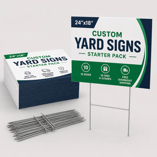 Custom 24x18 coroplast yard sign start pack bundle printed by Bingo Banners